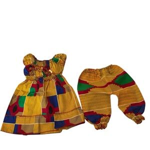 Colorful Kente Cloth Handmade Girls  Dress and Pants Set